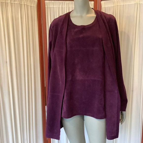 Calvin Klein Women's Knit & Faux Suede Open Cardigan & Matching Shell Purple 2X - Picture 1 of 11